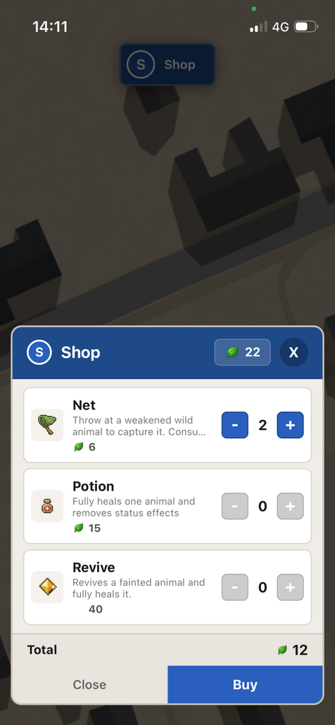An in-game Shop stocked with Nets and Potions